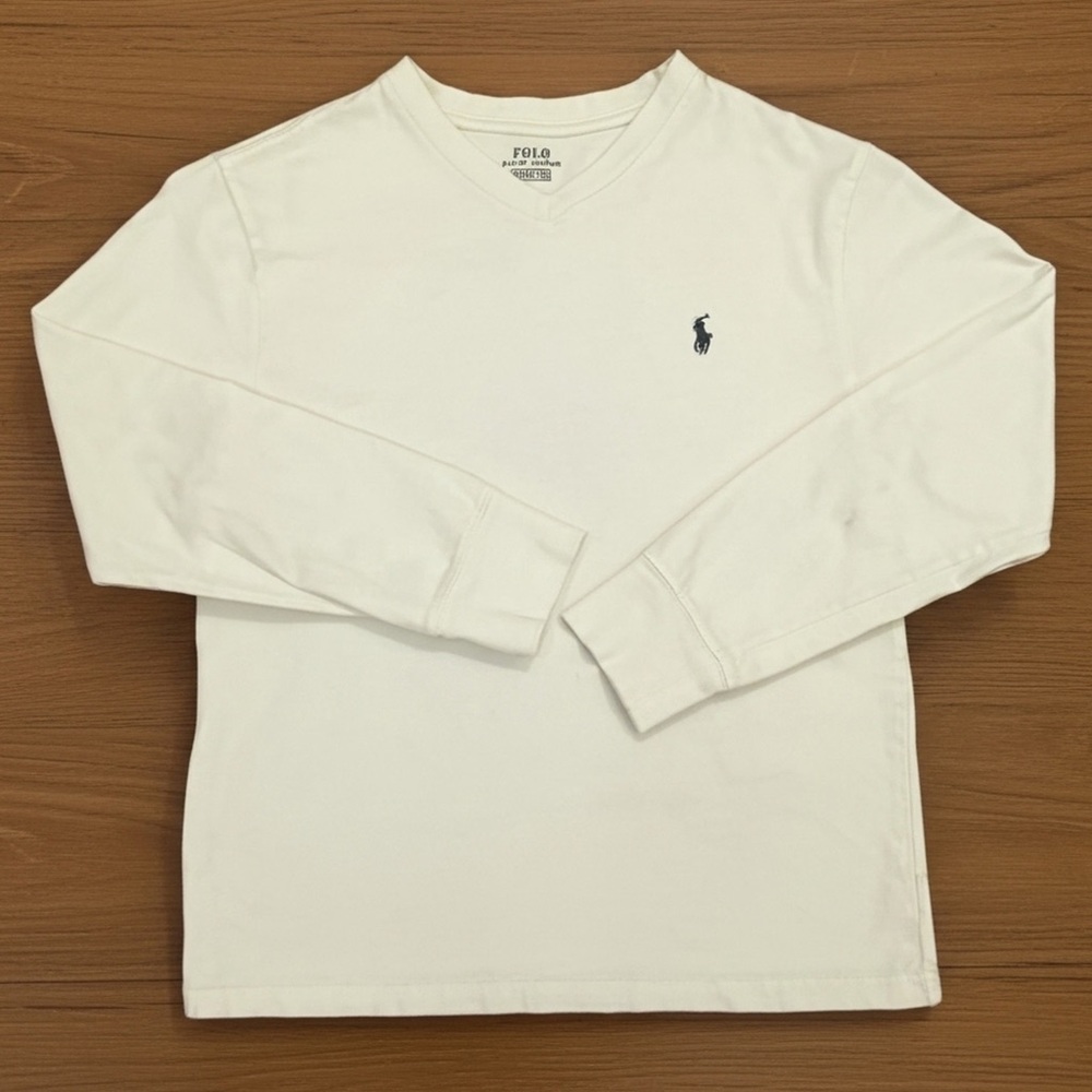 Polo Ralph Lauren Boys Long Sleeve Shirt Size M 10/12 White Logo Tee